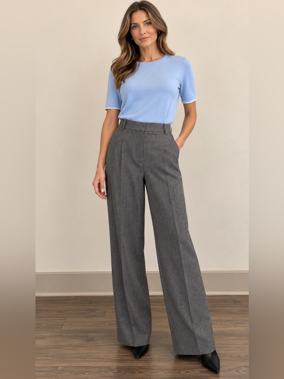 MANGO Italian Wool Wide Leg Suit Trousers Pants Size 6